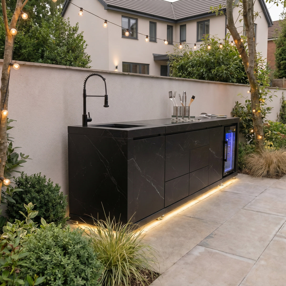 Draco Grills Vantage Sintered Stone Linear Outdoor Kitchen with 4 Burner Barbecue