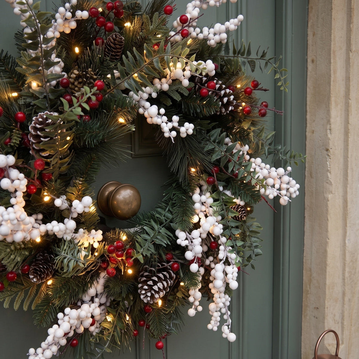 The Christmas Centre Gilded Berry 26in (66cm) Prelit Christmas Wreath with Warm White Battery Operated LED Lights