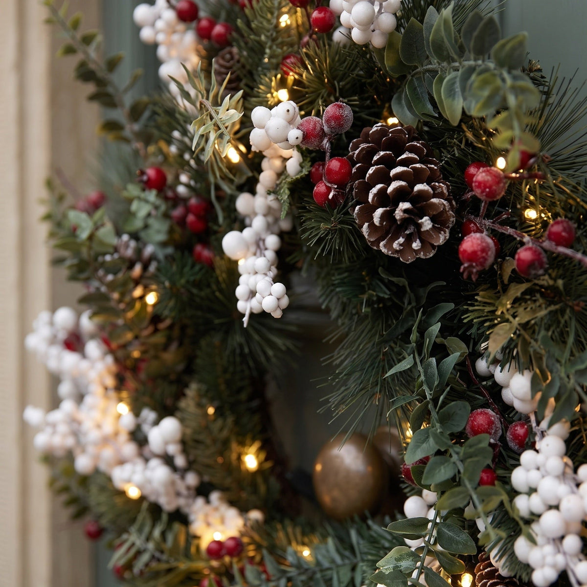 The Christmas Centre Gilded Berry 26in (66cm) Prelit Christmas Wreath with Warm White Battery Operated LED Lights