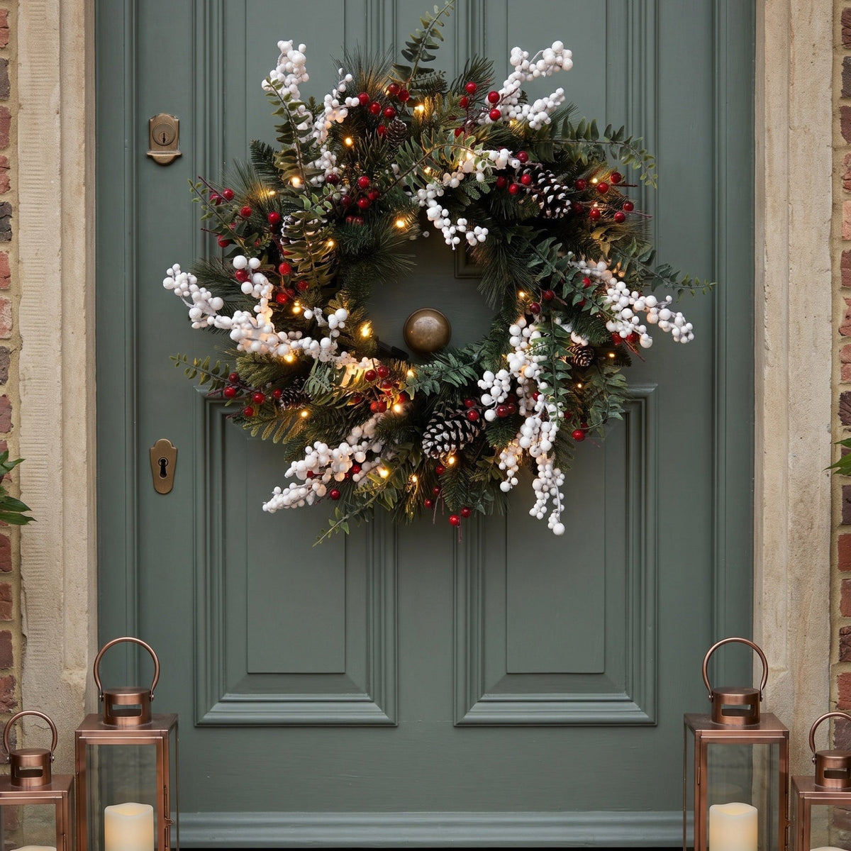 The Christmas Centre Gilded Berry 26in (66cm) Prelit Christmas Wreath with Warm White Battery Operated LED Lights