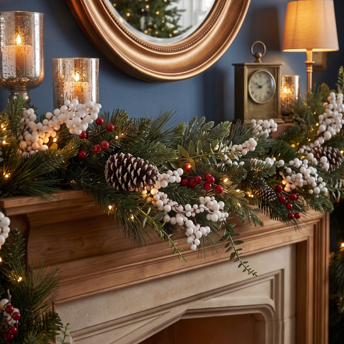 The Christmas Centre Gilded Berry 6ft (180cm) Prelit Christmas Garland with Warm White Battery Operated LED Lights