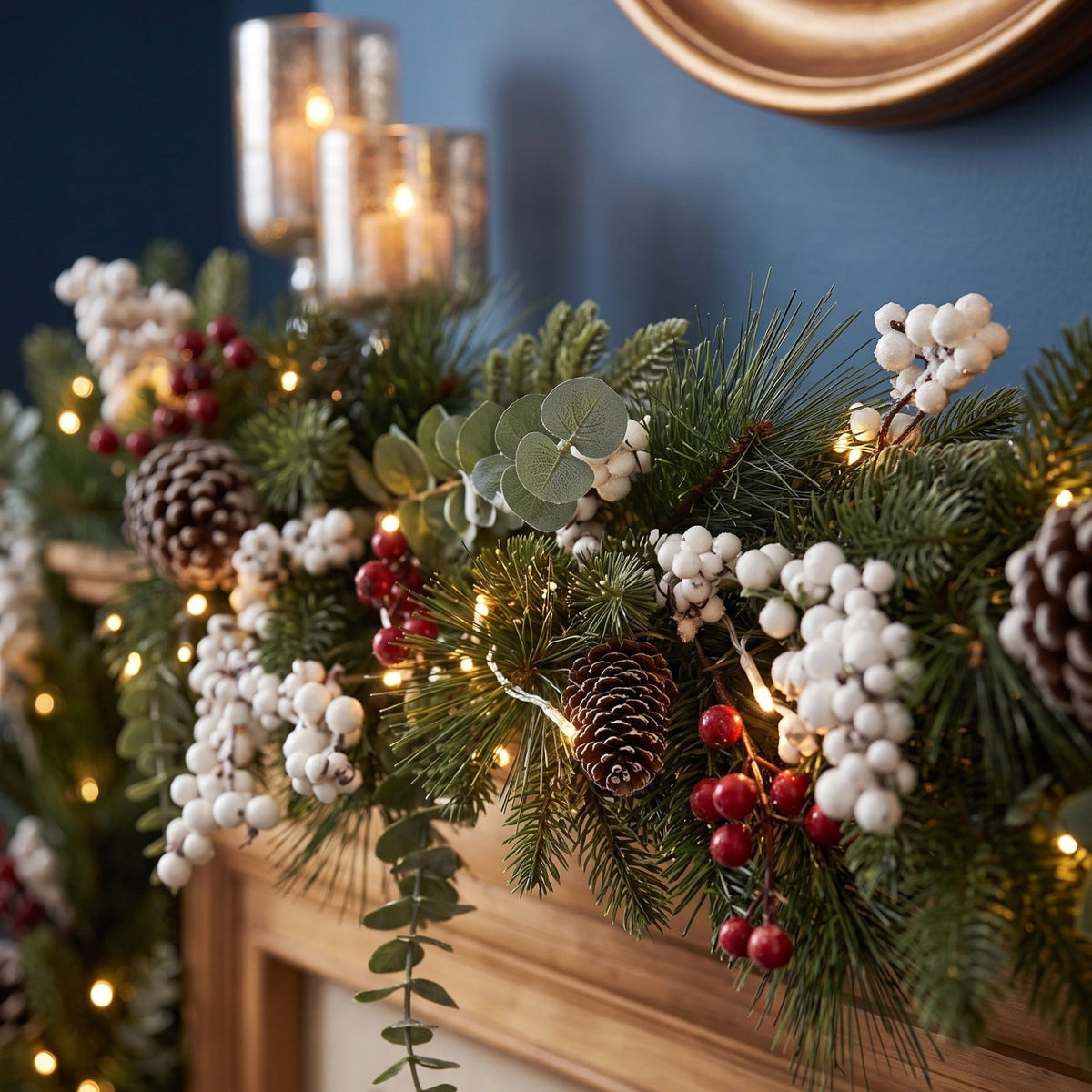 The Christmas Centre Gilded Berry 6ft (180cm) Prelit Christmas Garland with Warm White Battery Operated LED Lights