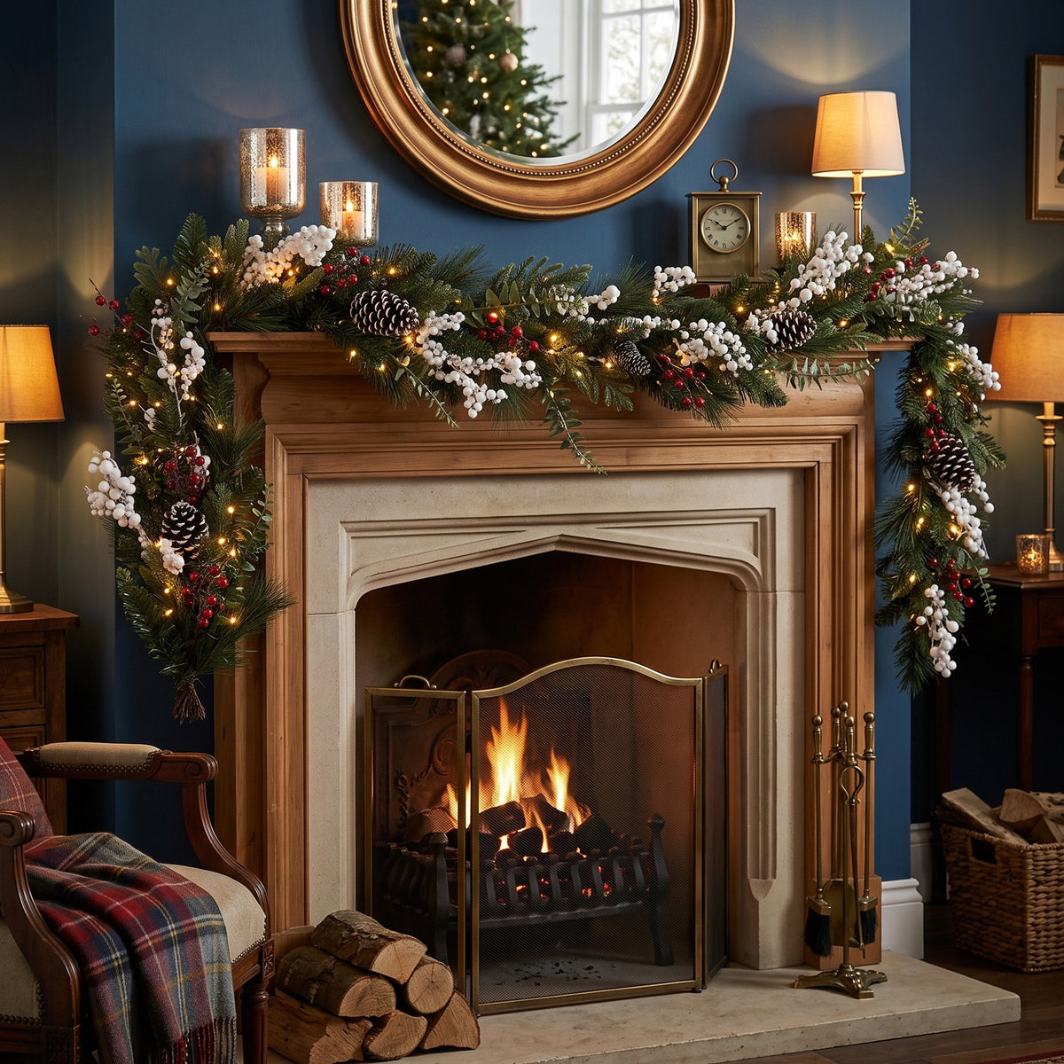 The Christmas Centre Gilded Berry 6ft (180cm) Prelit Christmas Garland with Warm White Battery Operated LED Lights