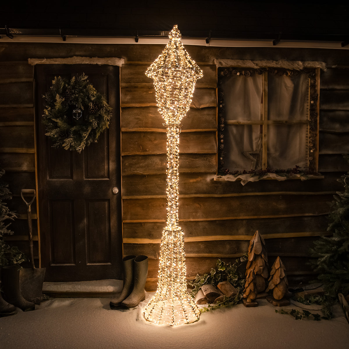 Pre-Lit Christmas Gold Laser Lit Lamp Post 230cm with 1900 Warm White LED Micro-Lights