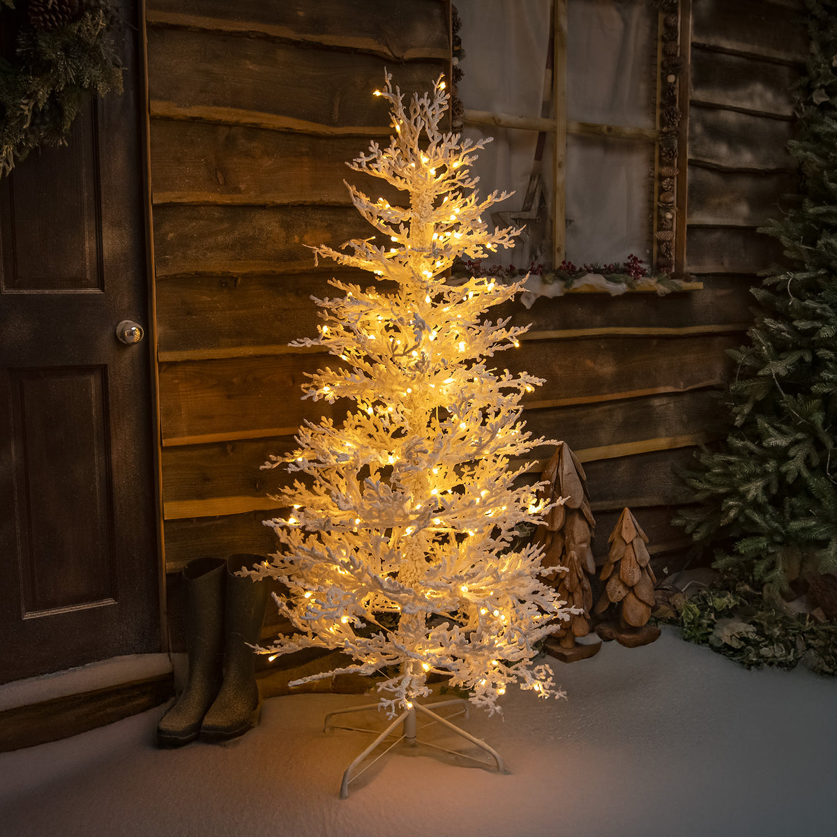 Pre-Lit Christmas Light-Up Snow Effect Tree 150cm with 200 Warm White LEDs