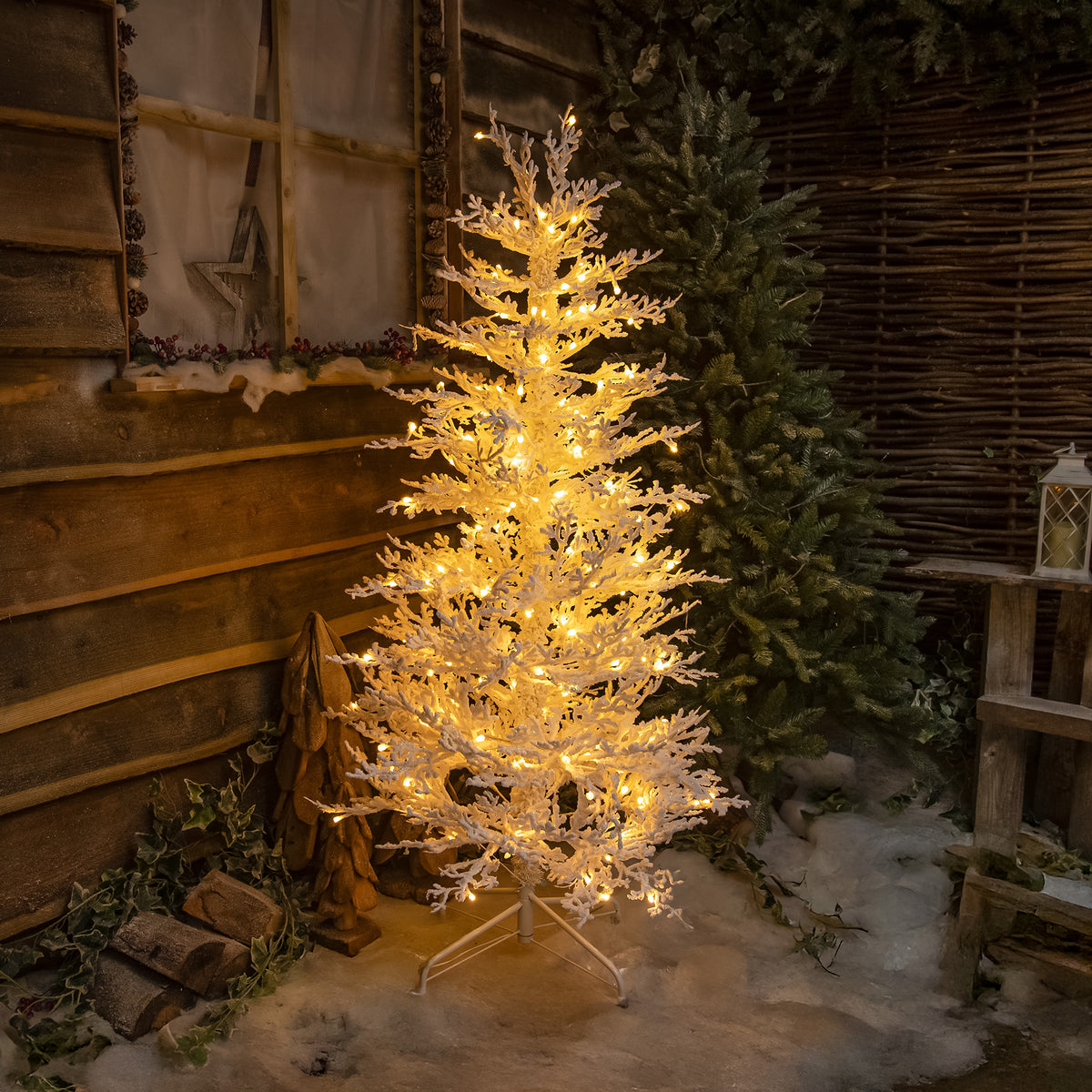 Pre-Lit Christmas Light-Up Snow Effect Tree 150cm with 200 Warm White LEDs