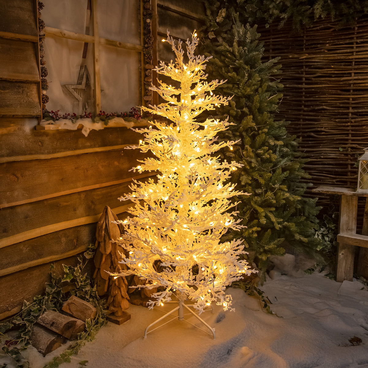 Pre-Lit Christmas Light-Up Snow Effect Tree 150cm with 200 Warm White LEDs