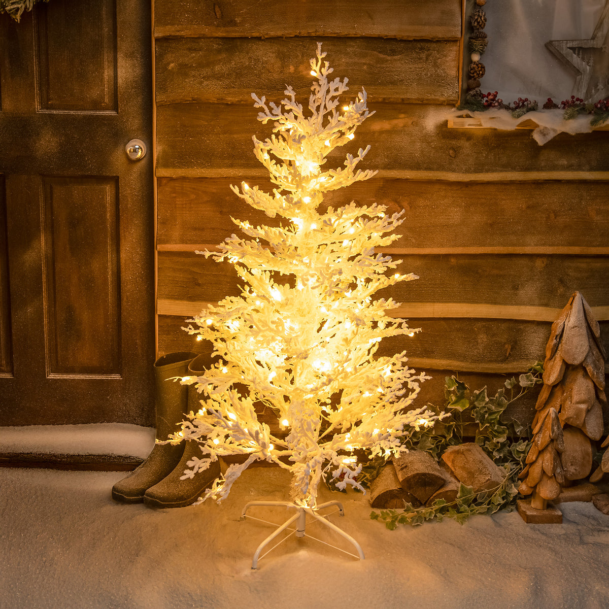 Pre-Lit Christmas Light-Up Snow Effect Tree 120cm with 150 Warm White LEDs