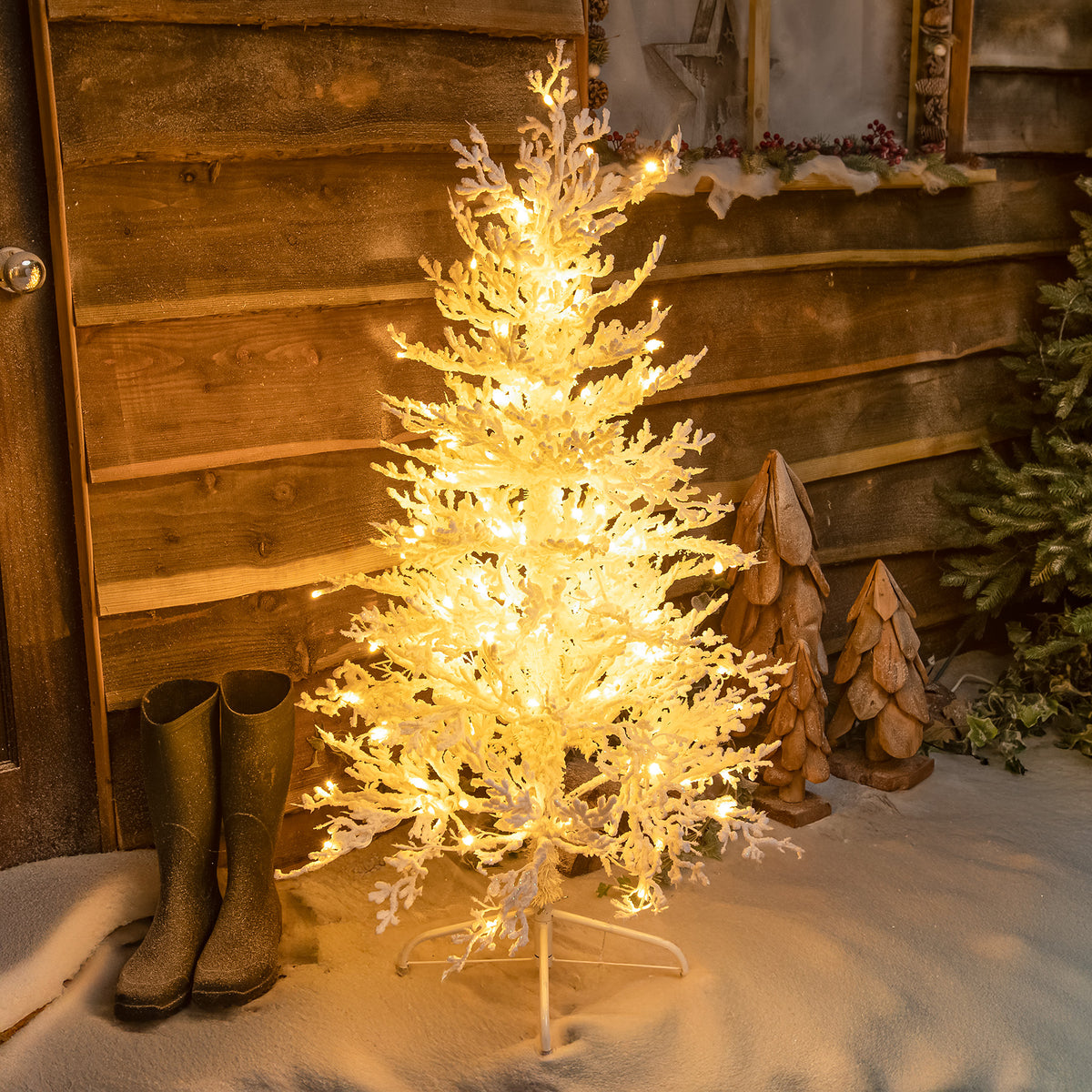 Pre-Lit Christmas Light-Up Snow Effect Tree 120cm with 150 Warm White LEDs