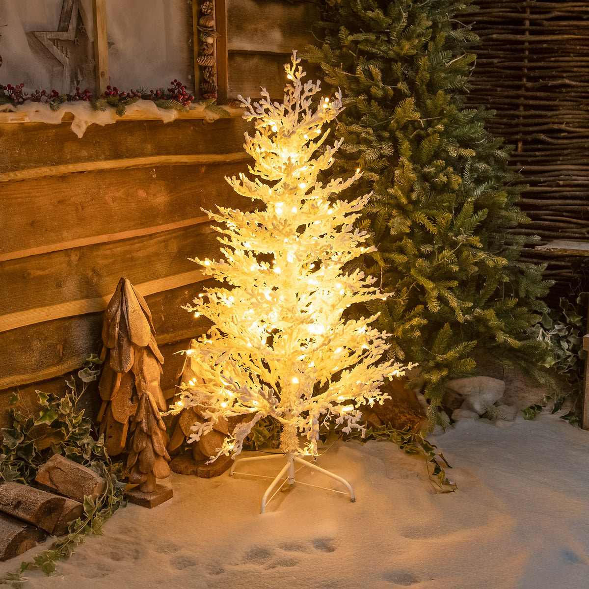 Pre-Lit Christmas Light-Up Snow Effect Tree 120cm with 150 Warm White LEDs