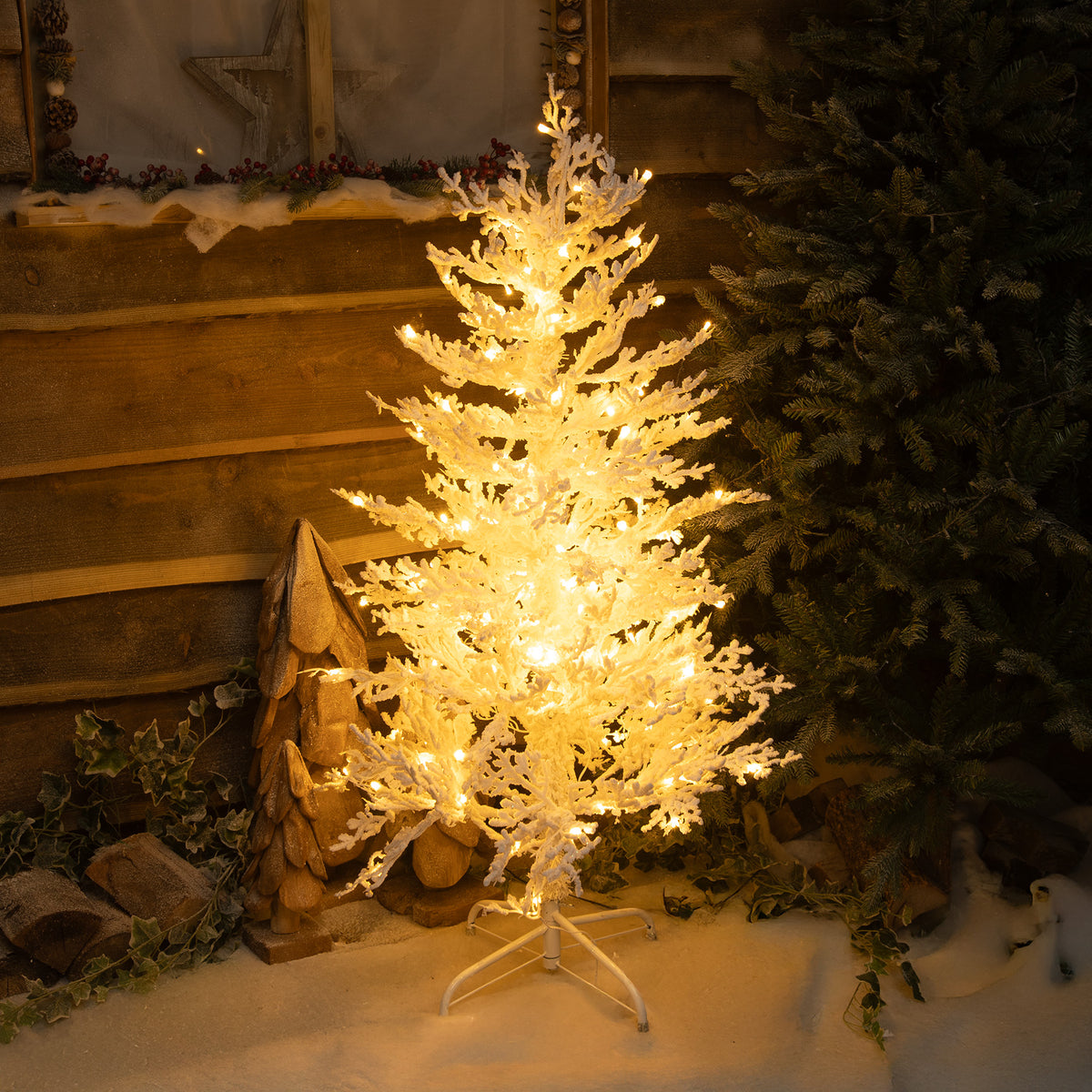 Pre-Lit Christmas Light-Up Snow Effect Tree 120cm with 150 Warm White LEDs