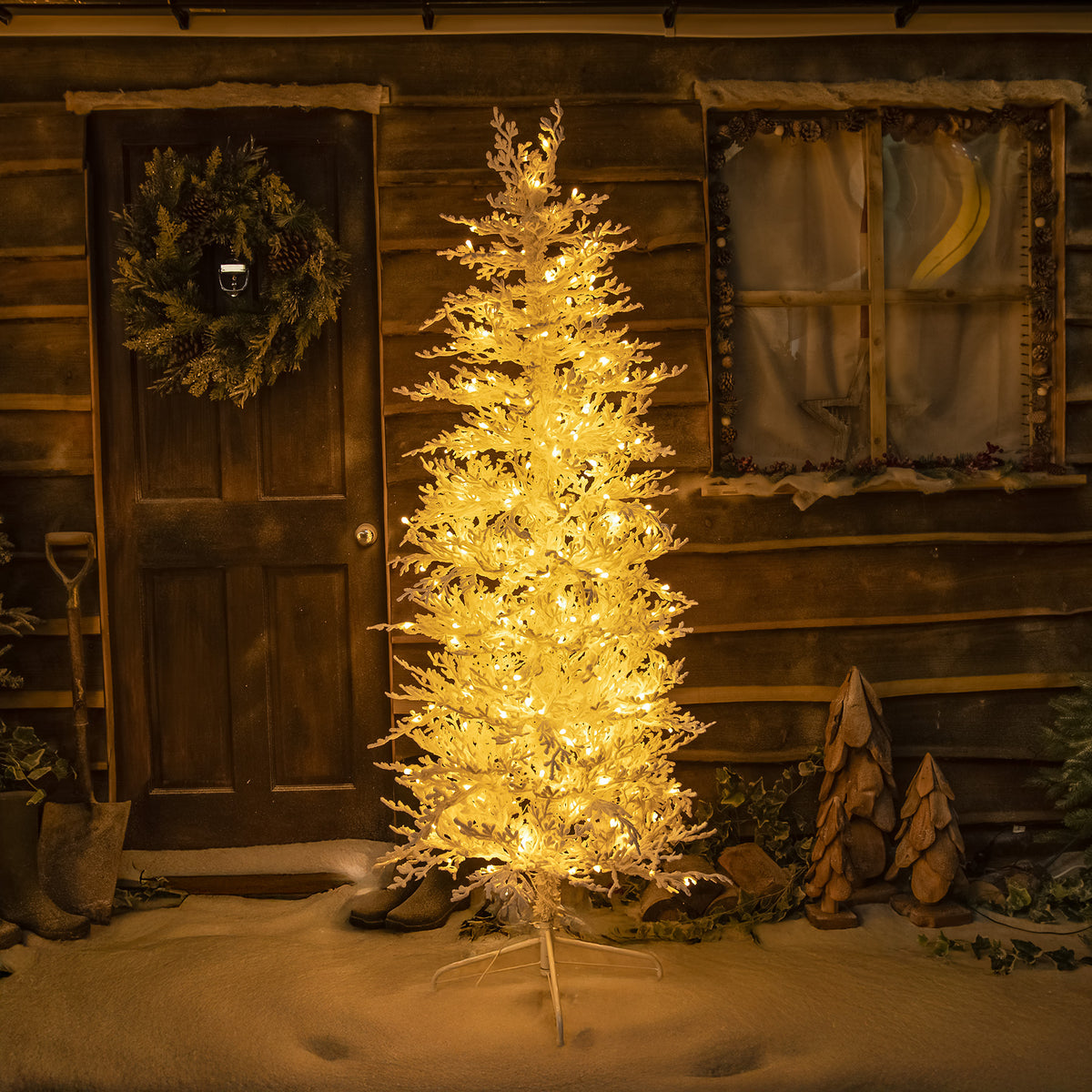 Pre-Lit Christmas Light-Up Snow Effect Tree 180cm with 300 Warm White LEDs