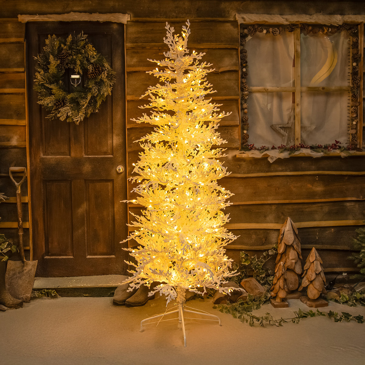 Pre-Lit Christmas Light-Up Snow Effect Tree 180cm with 300 Warm White LEDs