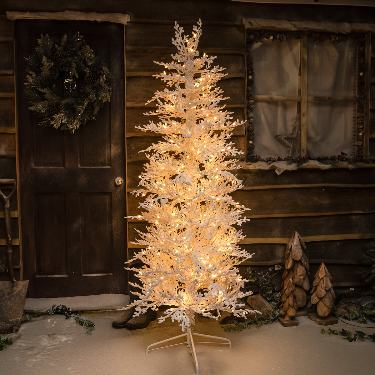 Pre-Lit Christmas Light-Up Snow Effect Tree 180cm with 300 Warm White LEDs