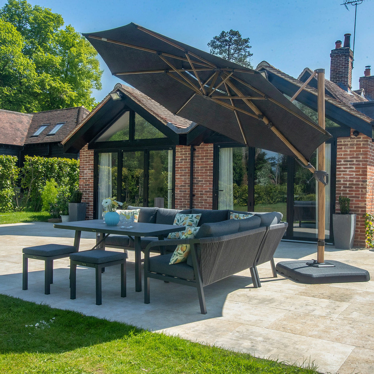 Bracken Outdoors Wood Effect 3.3m Grey Round Cantilever Parasol With Lights & FREE Base