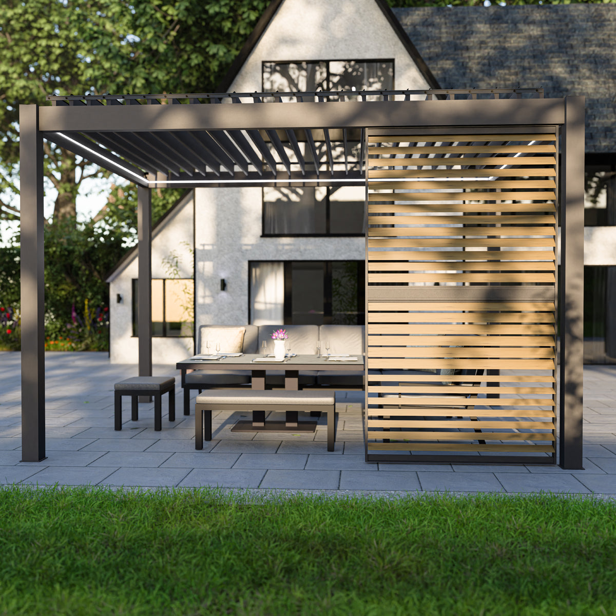 Bracken Outdoors Wood Effect Louvre Shutters Fixed Panel for 4m Garden Pergola