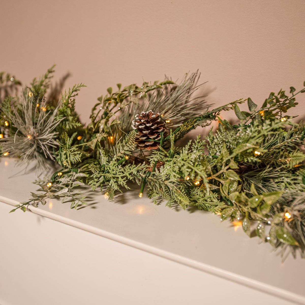 The Christmas Centre Winter Woodland 6ft (180cm) Prelit Christmas Garland with Warm White Battery Operated LED Lights