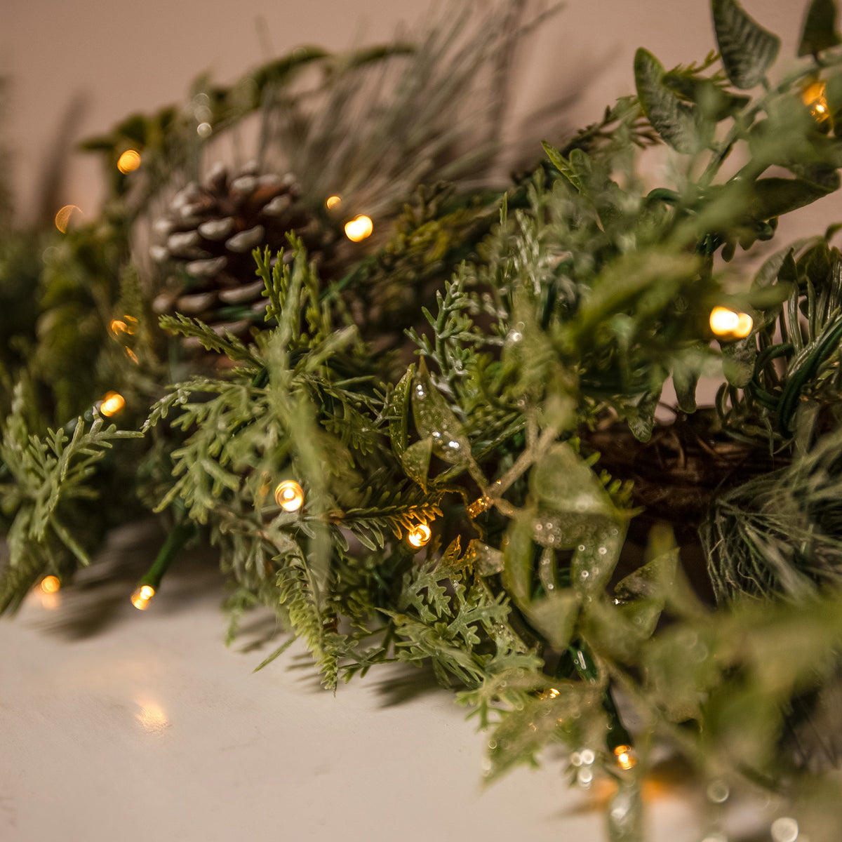 The Christmas Centre Winter Woodland 6ft (180cm) Prelit Christmas Garland with Warm White Battery Operated LED Lights