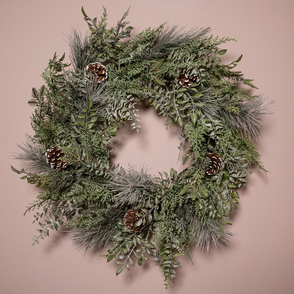 The Christmas Centre Winter Woodland 26in (66cm) Prelit Christmas Wreath with Warm White Battery Operated LED Lights