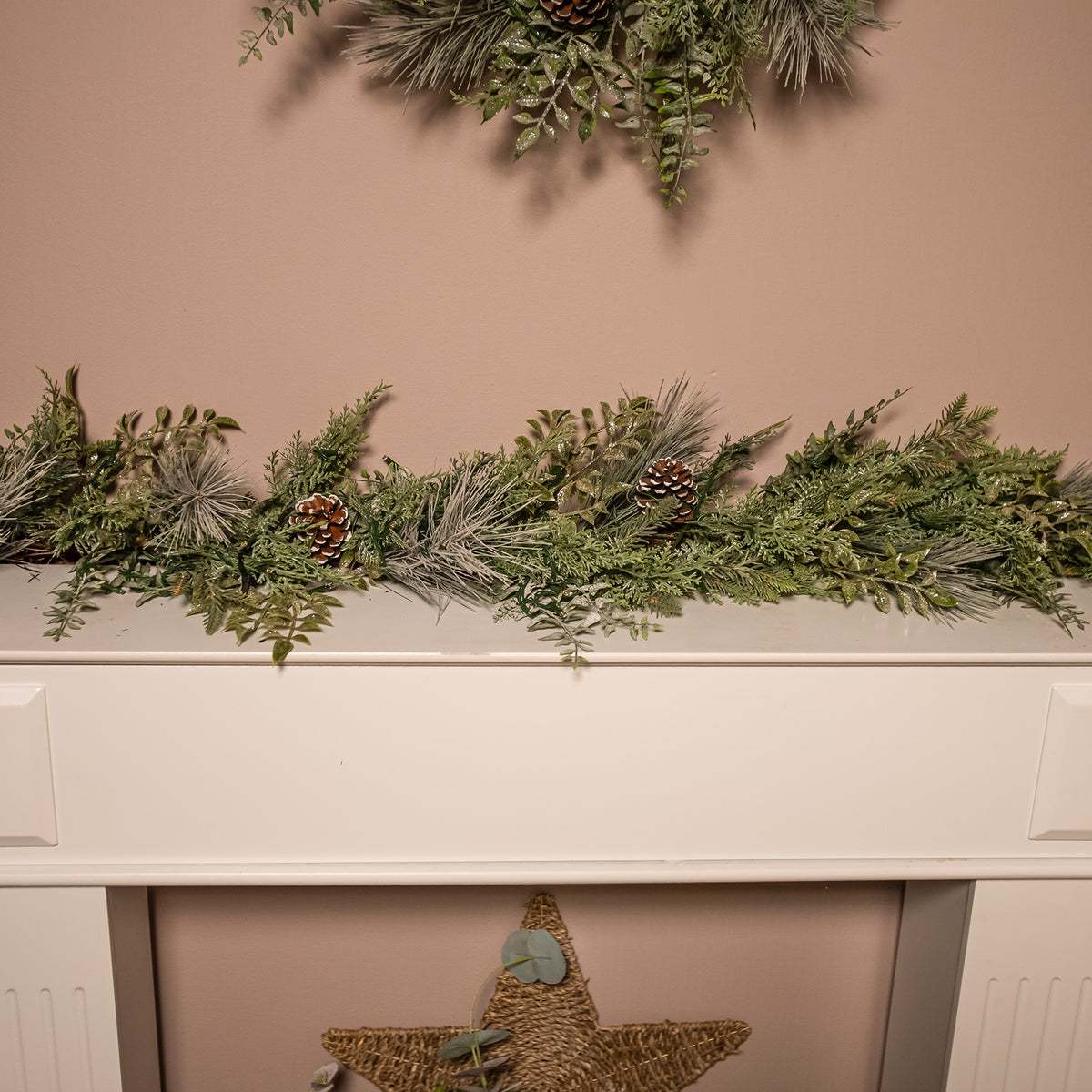 The Christmas Centre Winter Woodland 6ft (180cm) Prelit Christmas Garland with Warm White Battery Operated LED Lights