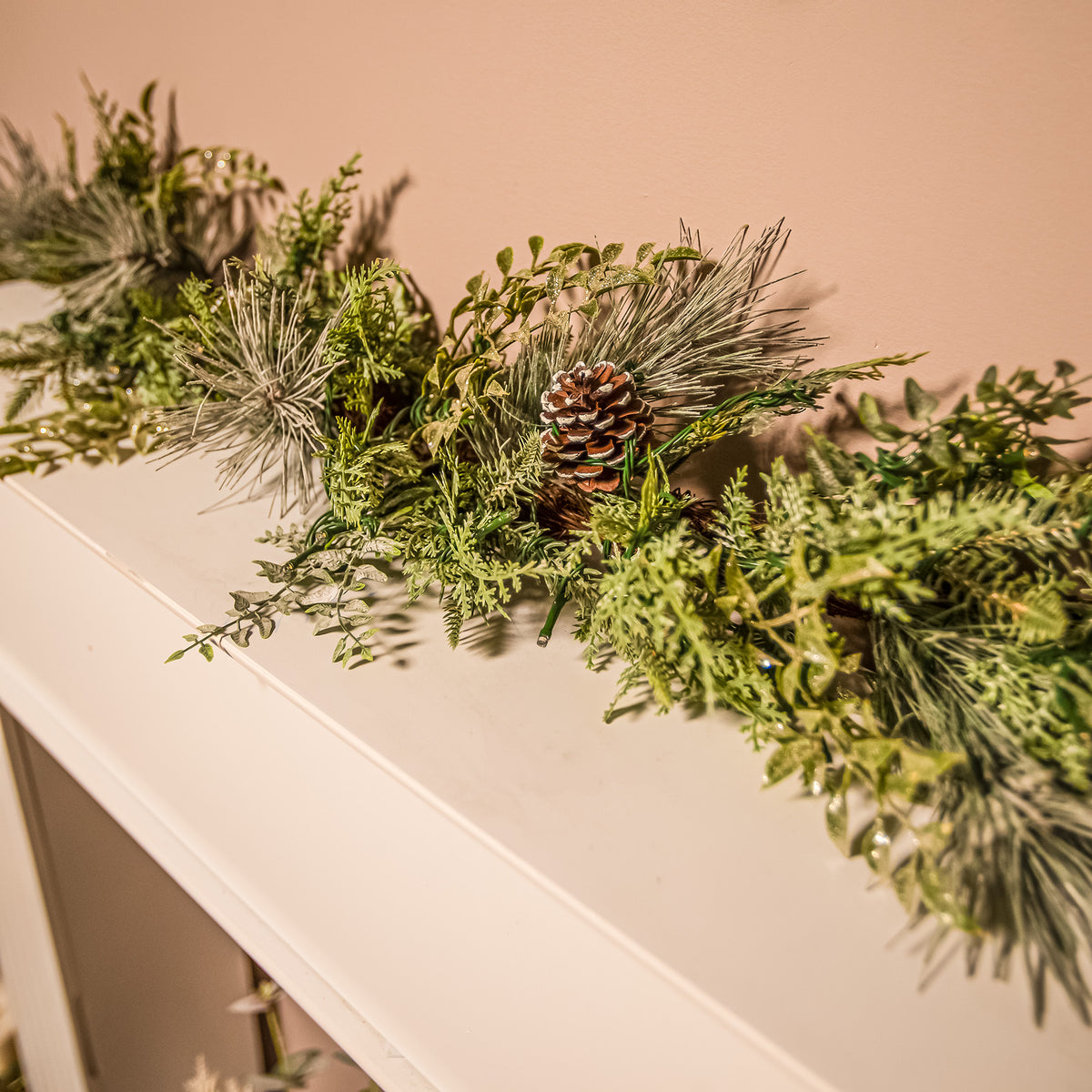 The Christmas Centre Winter Woodland 6ft (180cm) Prelit Christmas Garland with Warm White Battery Operated LED Lights