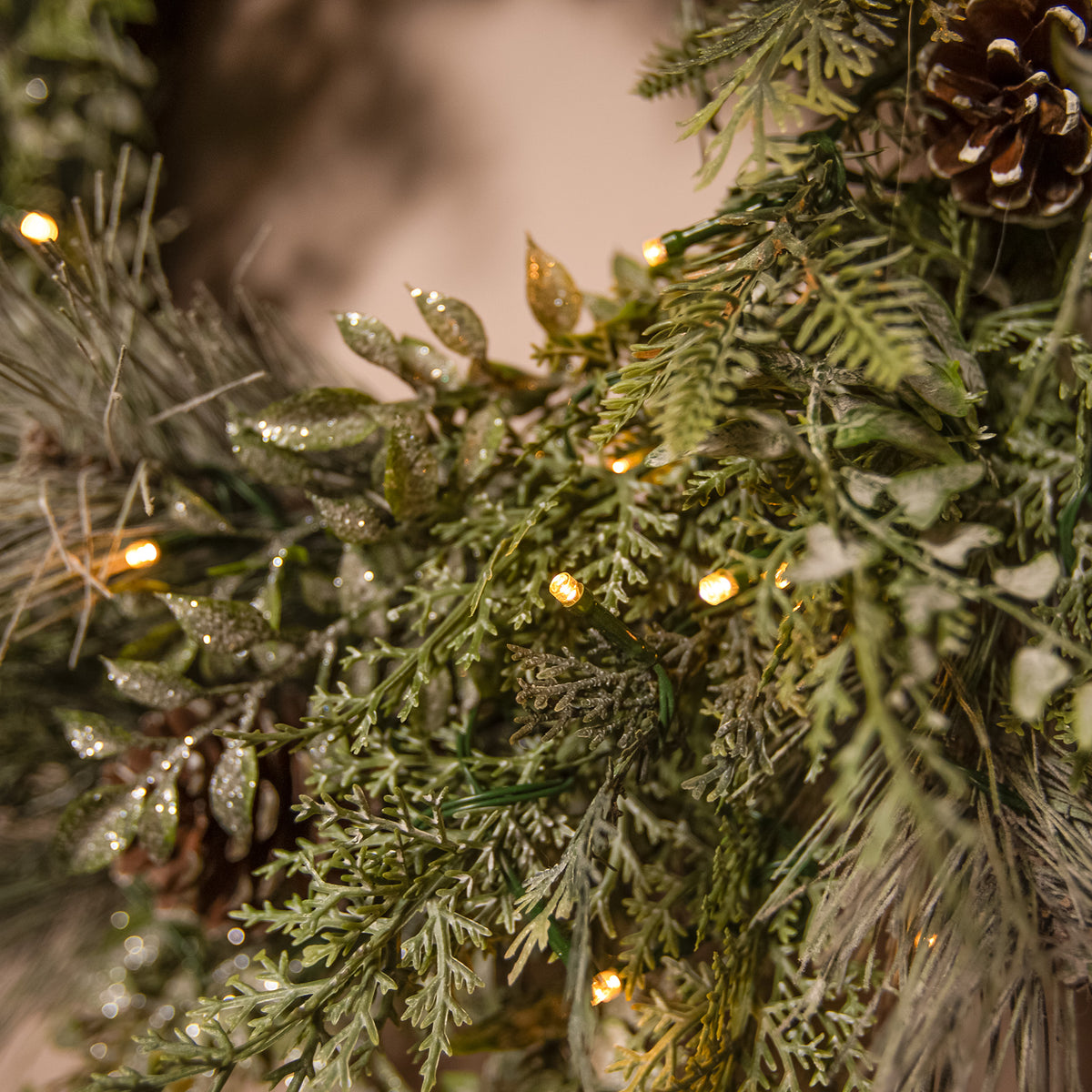 The Christmas Centre Winter Woodland 26in (66cm) Prelit Christmas Wreath with Warm White Battery Operated LED Lights