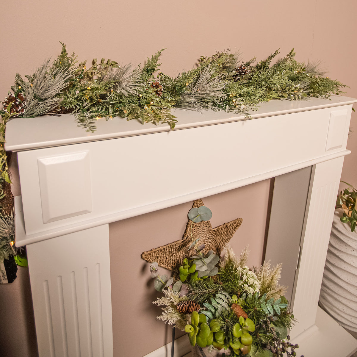 The Christmas Centre Winter Woodland 6ft (180cm) Prelit Christmas Garland with Warm White Battery Operated LED Lights