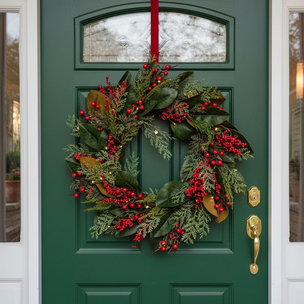 The Christmas Centre Magnolia Berry 26in (66cm) Prelit Christmas Wreath with Warm White Battery Operated LED Lights