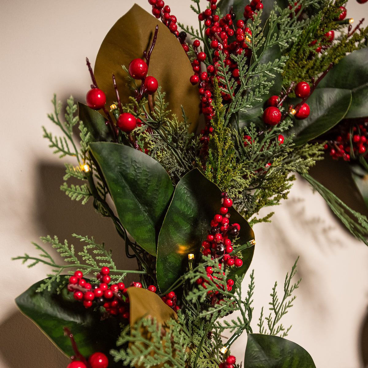 The Christmas Centre Magnolia Berry 26in (66cm) Prelit Christmas Wreath with Warm White Battery Operated LED Lights