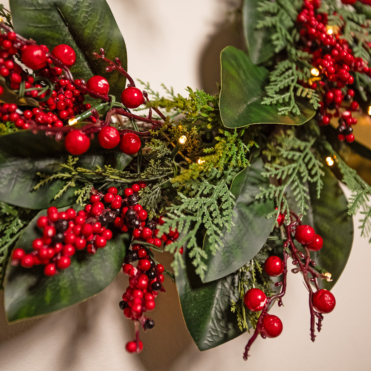 The Christmas Centre Magnolia Berry 26in (66cm) Prelit Christmas Wreath with Warm White Battery Operated LED Lights