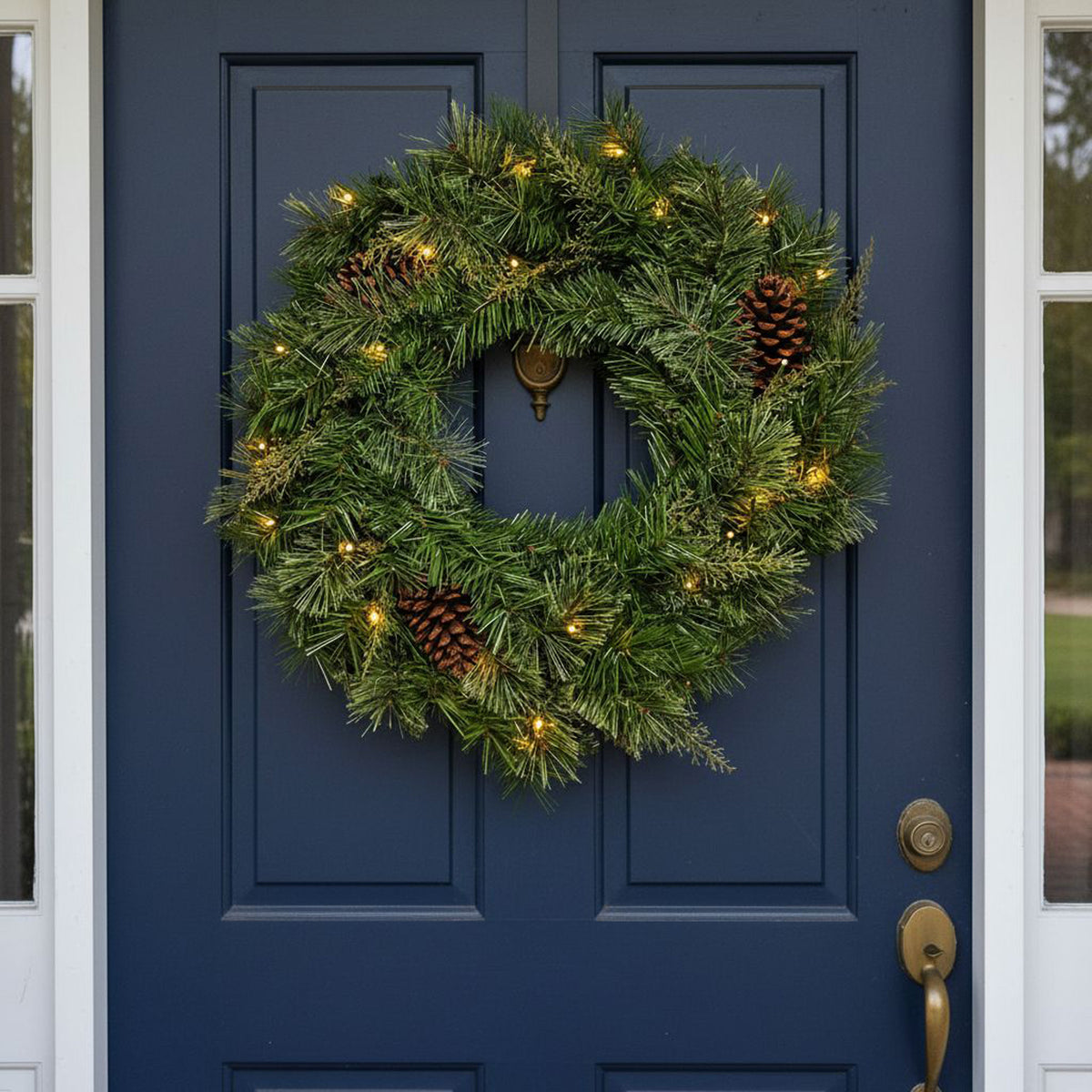 The Christmas Centre Hollingworth Spruce 24in (60cm) Prelit Christmas Wreath with Warm White Battery Operated LED Lights