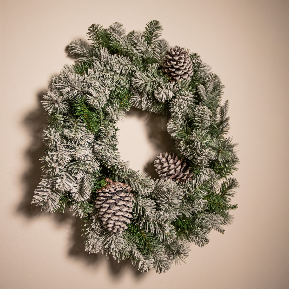 The Christmas Centre Frosted Winterfold Fir 26in (66cm) Prelit Christmas Wreath with Warm White Battery Operated LED Lights