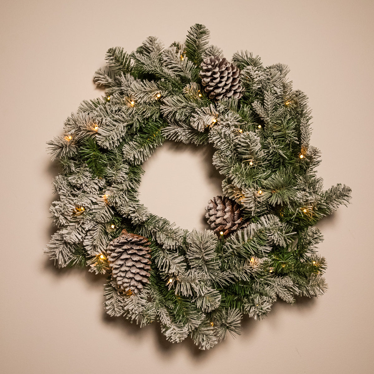 The Christmas Centre Frosted Winterfold Fir 26in (66cm) Prelit Christmas Wreath with Warm White Battery Operated LED Lights