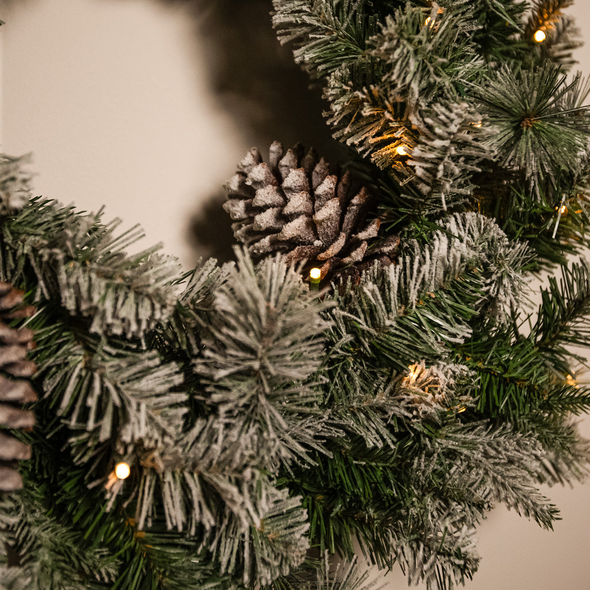 The Christmas Centre Frosted Winterfold Fir 26in (66cm) Prelit Christmas Wreath with Warm White Battery Operated LED Lights