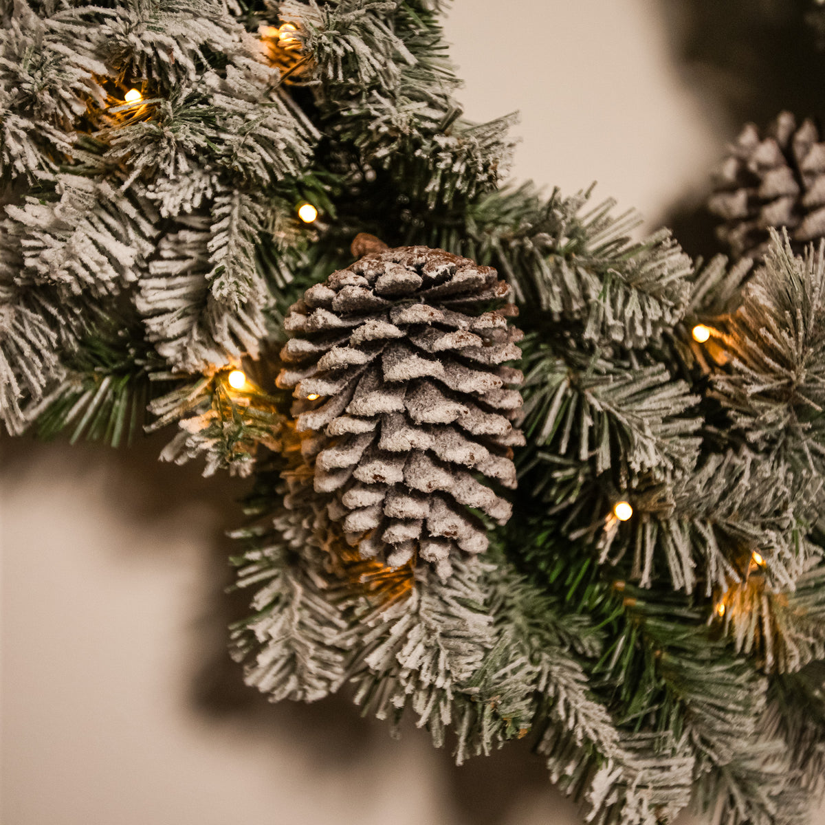 The Christmas Centre Frosted Winterfold Fir 26in (66cm) Prelit Christmas Wreath with Warm White Battery Operated LED Lights