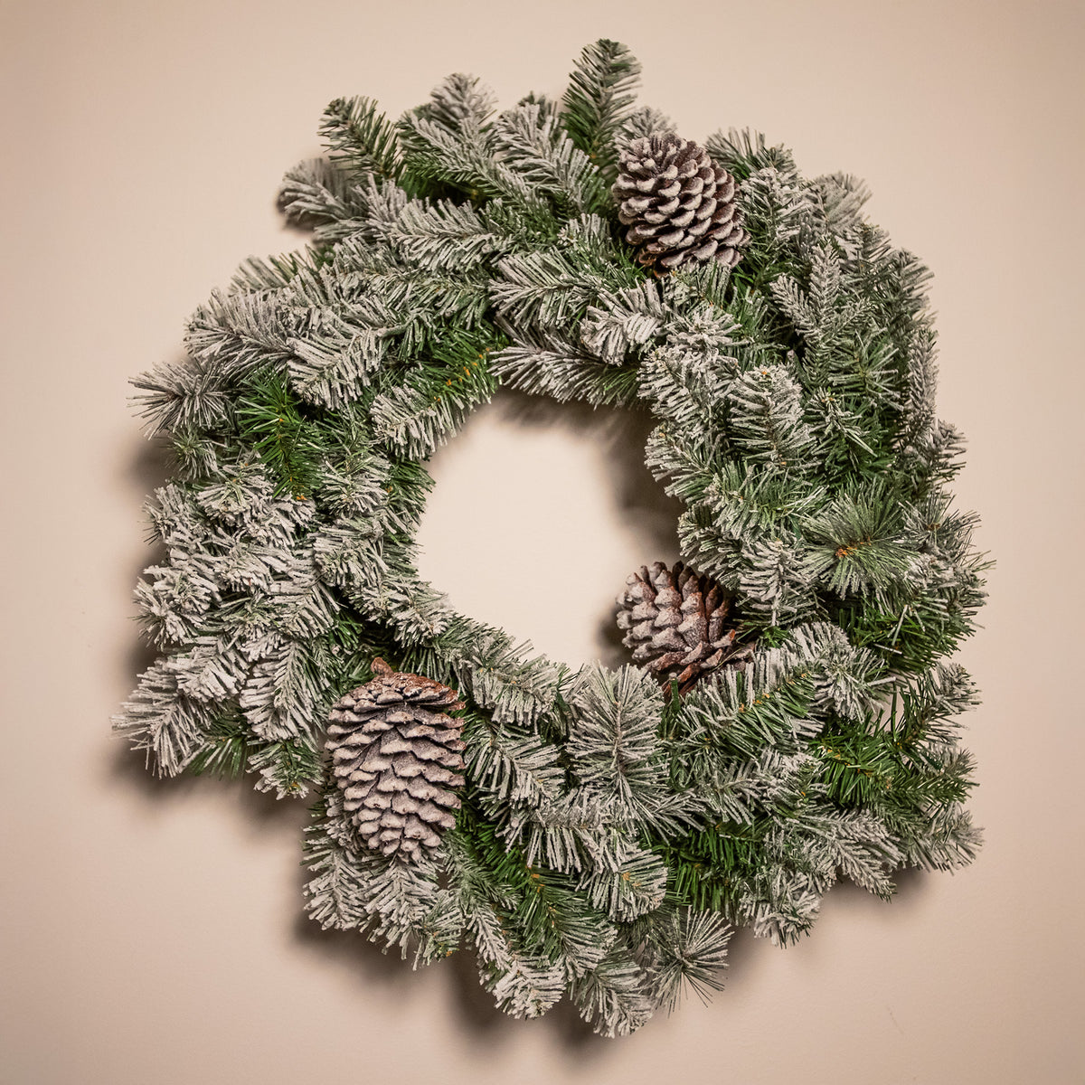 The Christmas Centre Frosted Winterfold Fir 26in (66cm) Prelit Christmas Wreath with Warm White Battery Operated LED Lights