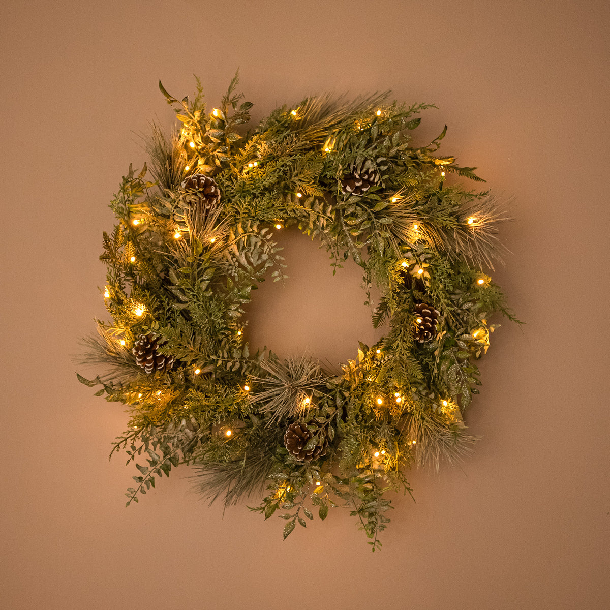 The Christmas Centre Winter Woodland 26in (66cm) Prelit Christmas Wreath with Warm White Battery Operated LED Lights