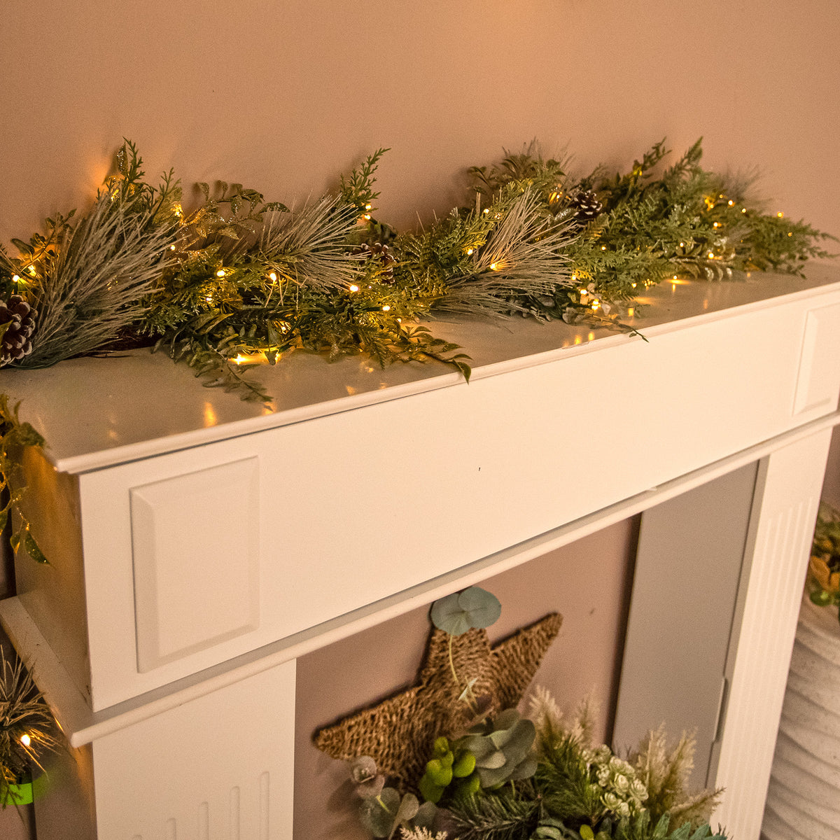 The Christmas Centre Winter Woodland 6ft (180cm) Prelit Christmas Garland with Warm White Battery Operated LED Lights