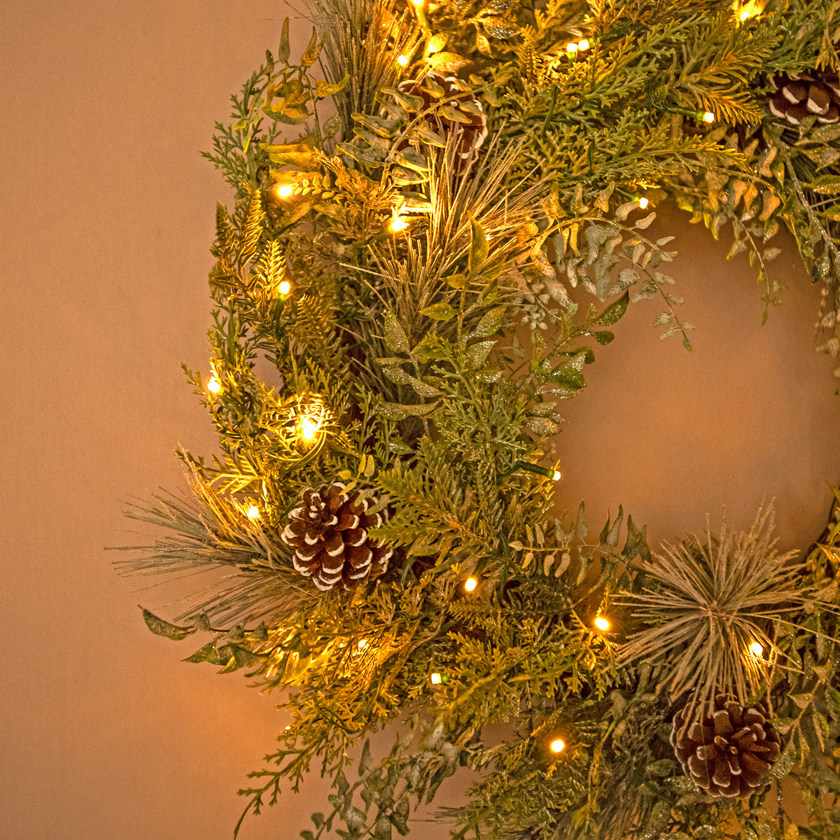 The Christmas Centre Winter Woodland 26in (66cm) Prelit Christmas Wreath with Warm White Battery Operated LED Lights