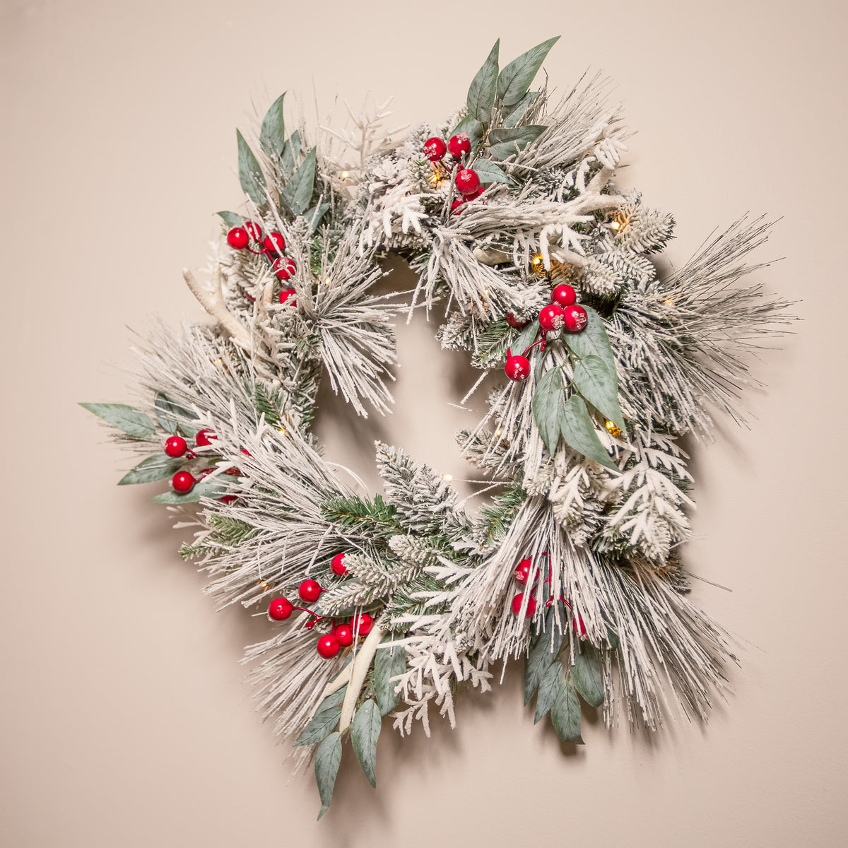 The Christmas Centre Jack Frost 26in (66cm) Prelit Christmas Wreath with Warm White Battery Operated LED Lights