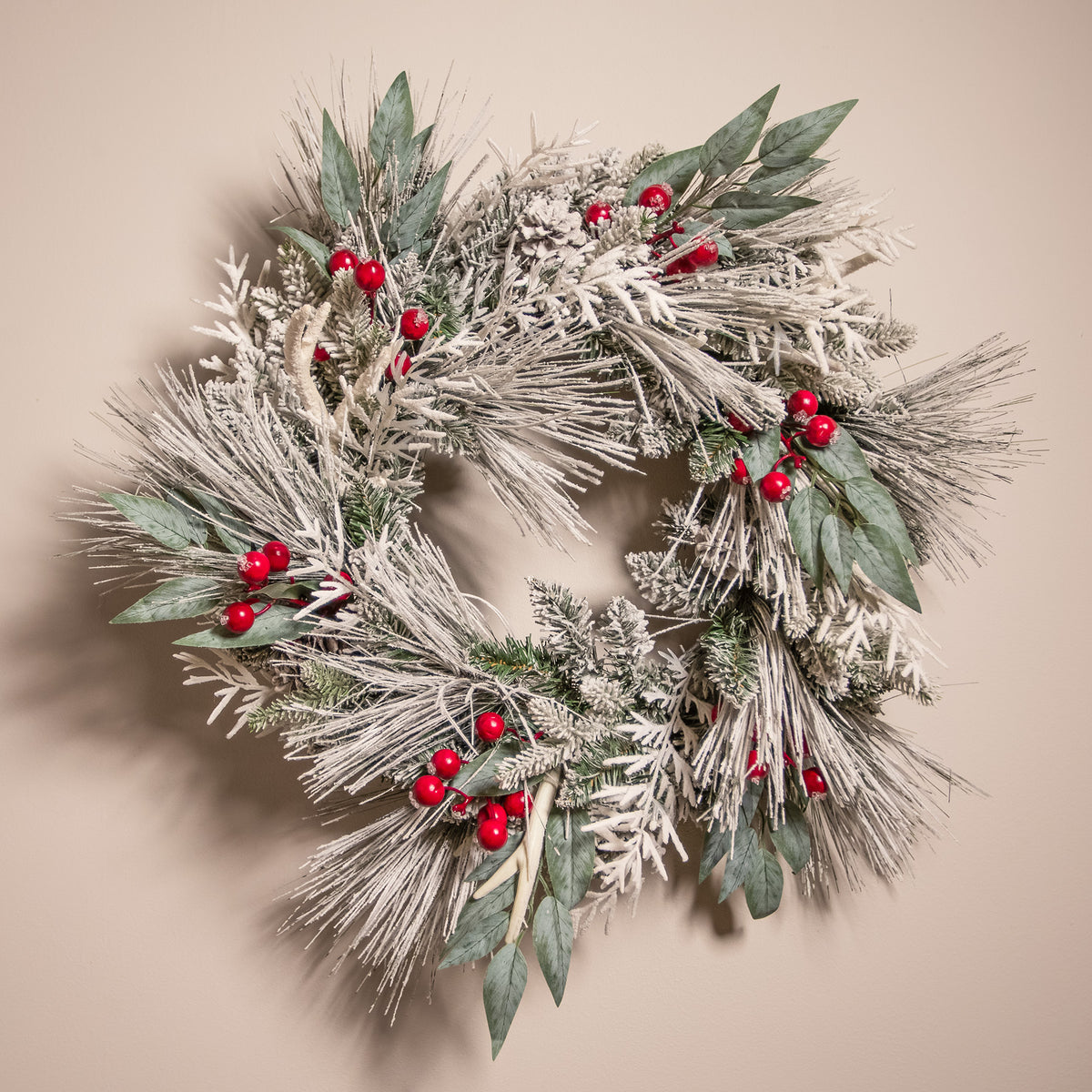 The Christmas Centre Jack Frost 26in (66cm) Prelit Christmas Wreath with Warm White Battery Operated LED Lights