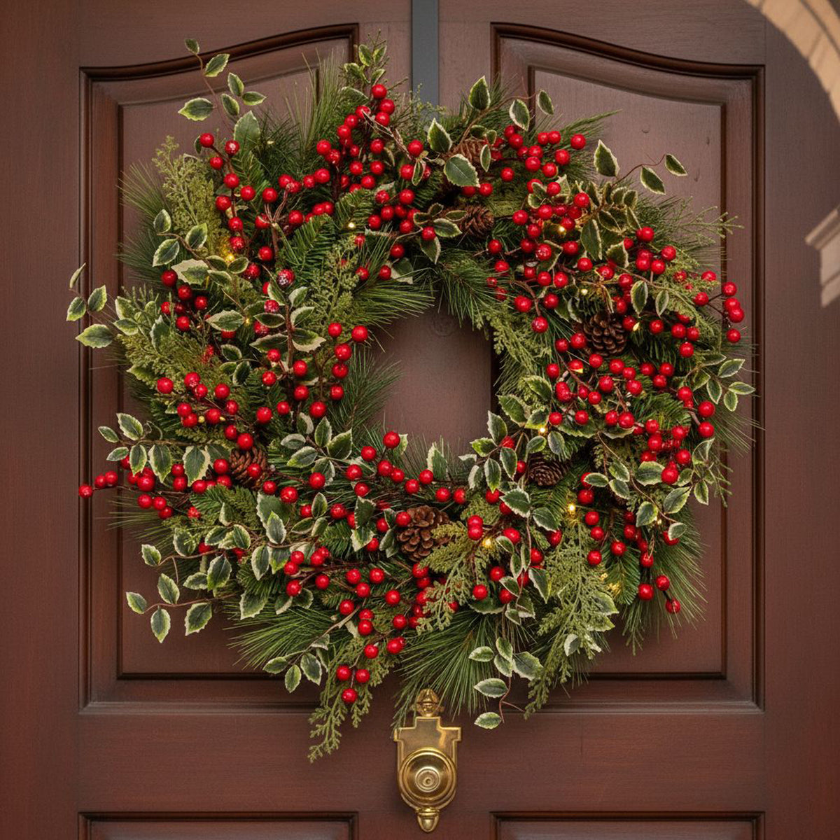 The Christmas Centre Hollyberry 26in (66cm) Prelit Christmas Wreath with Warm White Battery Operated LED Lights