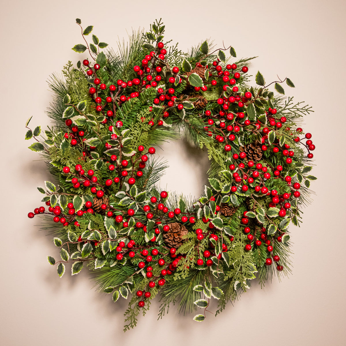 The Christmas Centre Hollyberry 26in (66cm) Prelit Christmas Wreath with Warm White Battery Operated LED Lights