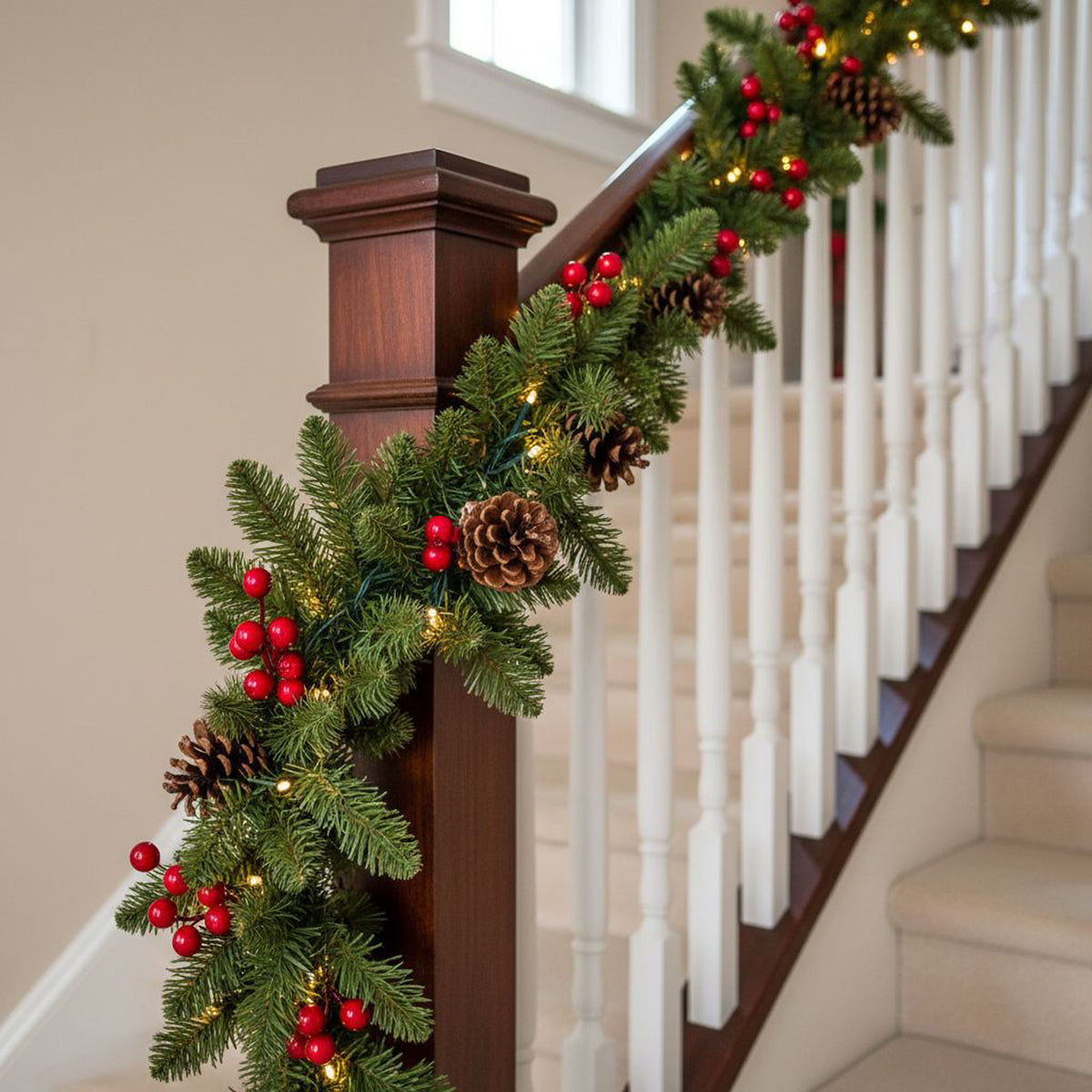 The Christmas Centre Hollyberry 6ft (180cm) Prelit Christmas Garland with Warm White Battery Operated LED Lights