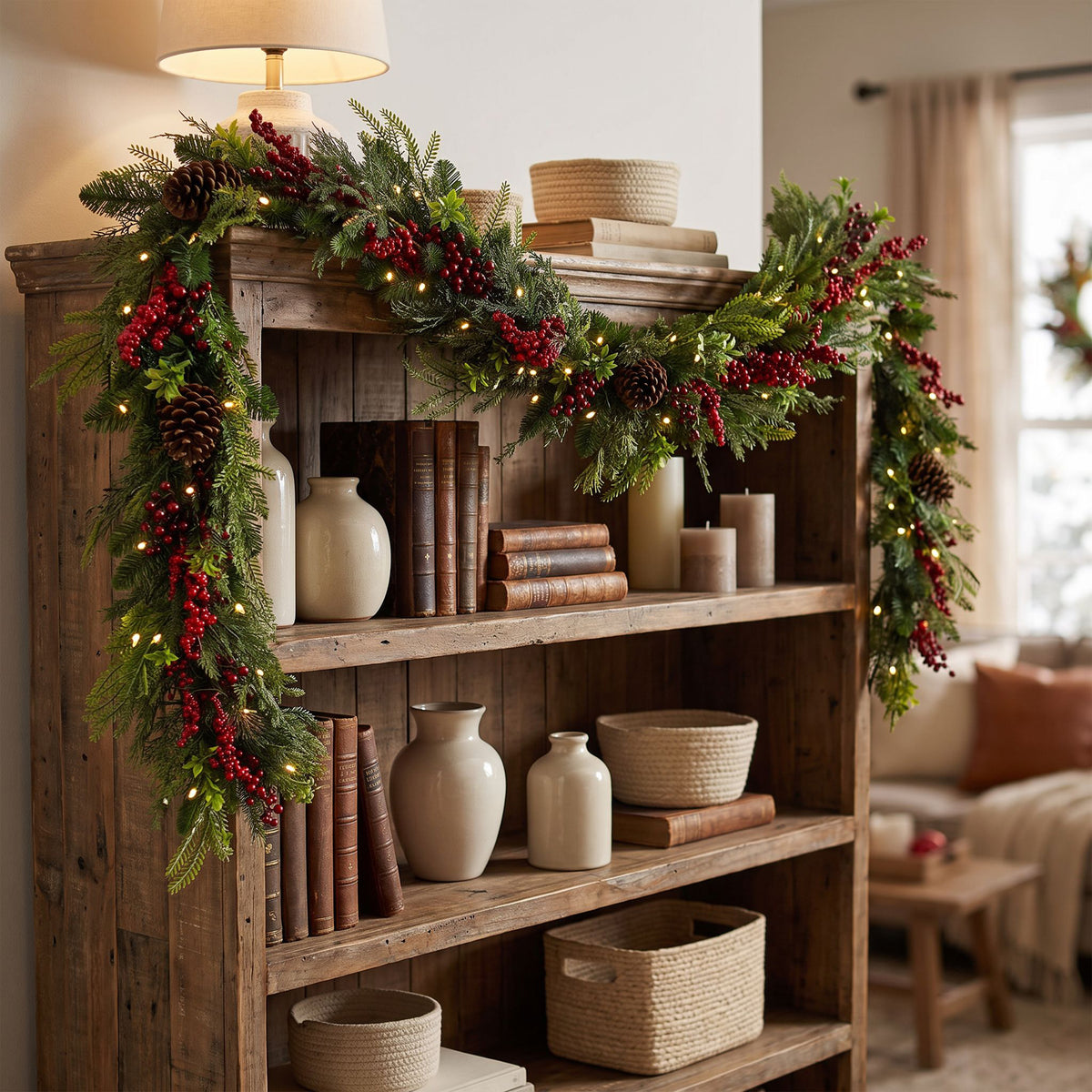 The Christmas Centre Classic Berry 6ft (180cm) Prelit Christmas Garland with Warm White Battery Operated LED Lights
