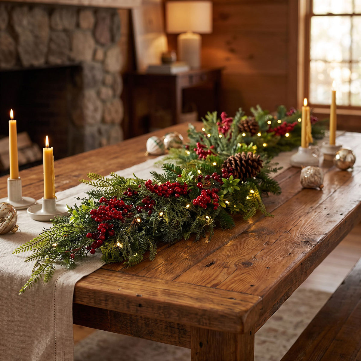 The Christmas Centre Classic Berry 6ft (180cm) Prelit Christmas Garland with Warm White Battery Operated LED Lights
