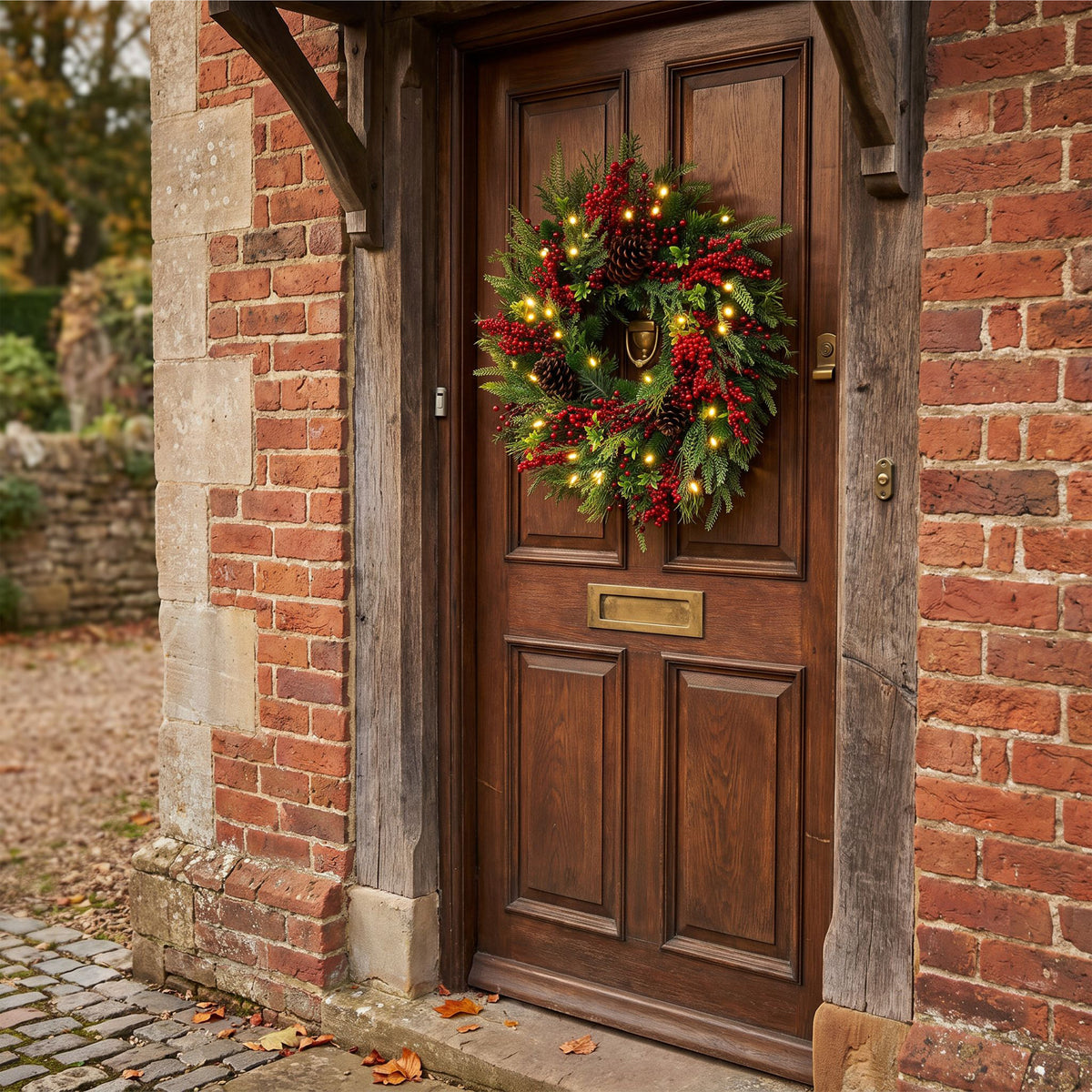 The Christmas Centre Festive Woodland 26in (66cm) Prelit Christmas Wreath with Warm White Battery Operated LED Lights
