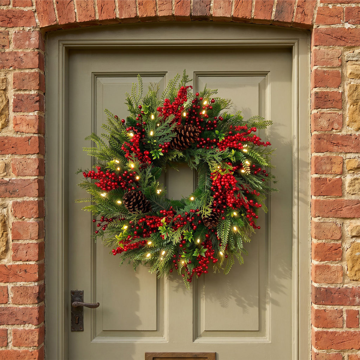 The Christmas Centre Festive Woodland 26in (66cm) Prelit Christmas Wreath with Warm White Battery Operated LED Lights