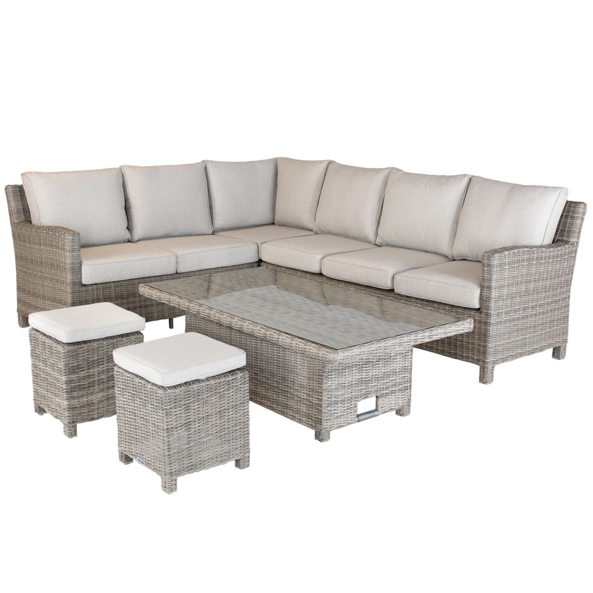 Kettler Palma Signature Corner Right Hand Oyster Sofa Set with High Low Glass Top Table