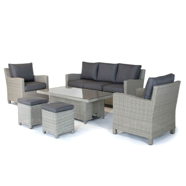 Kettler Palma Signature White Wash Wicker Lounge Sofa Set with High Low Glass Top Table